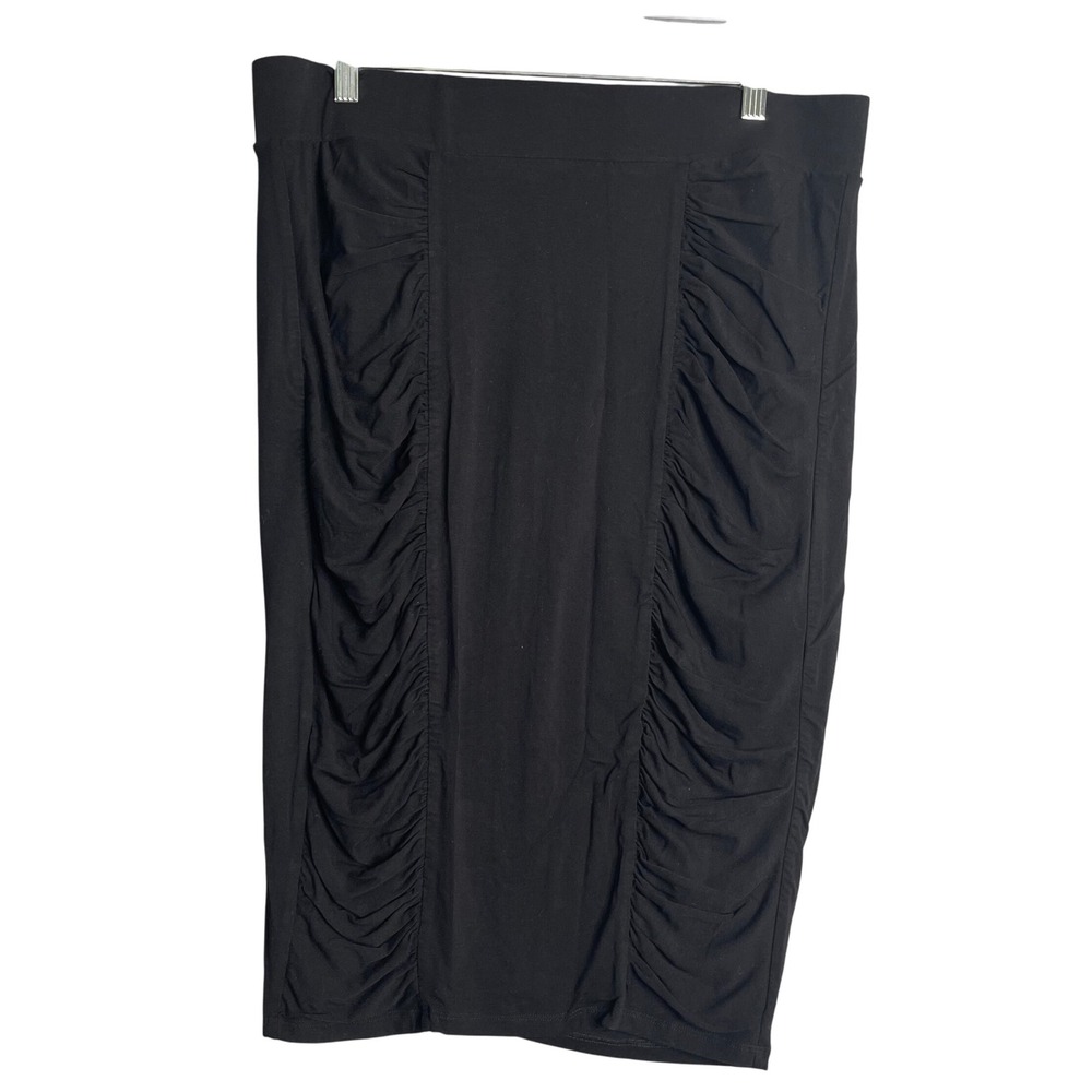 Torrid Black Shirred Jersey Midi Skirt Womens 1X Deep Black Pencil Stretch